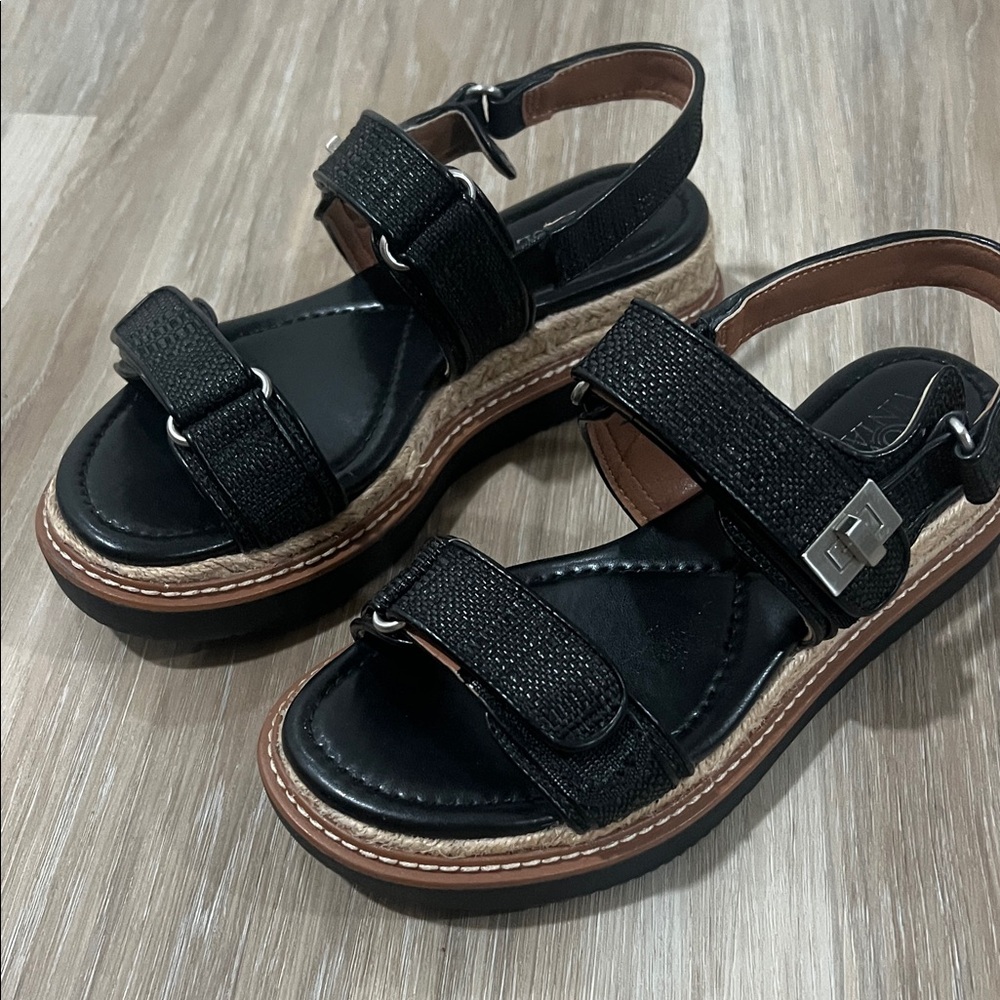 Crown Vintage Black Sandals with Buckle Detail